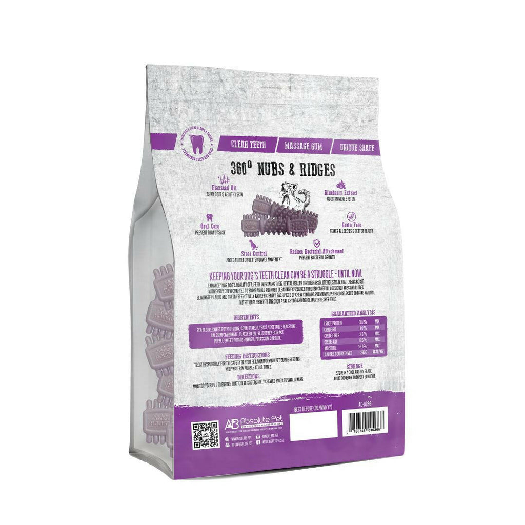 Absolute Holistic Jumbo Pack BOOST Petite Dental Chews for Dogs - Blueberry (450g).