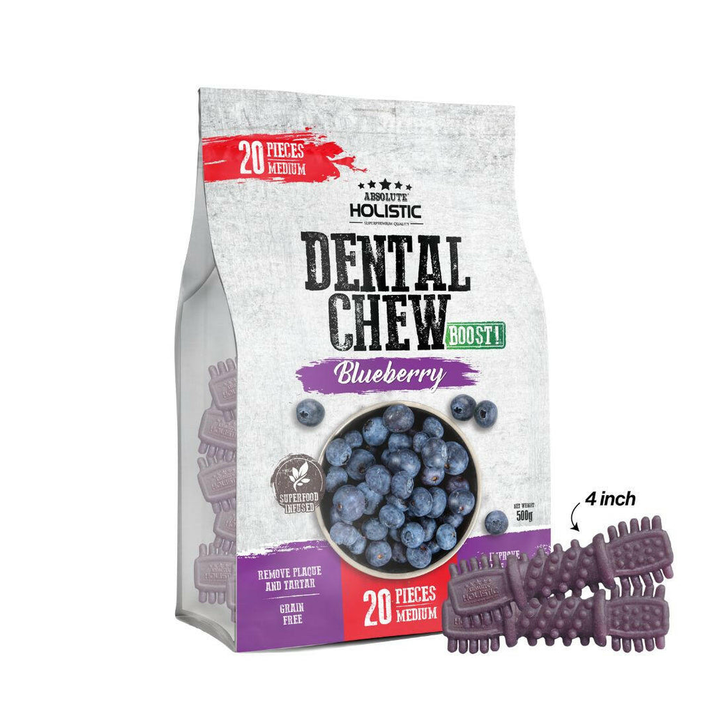 Absolute Holistic Jumbo Pack BOOST Medium Dental Chews for Dogs - Blueberry (500g).