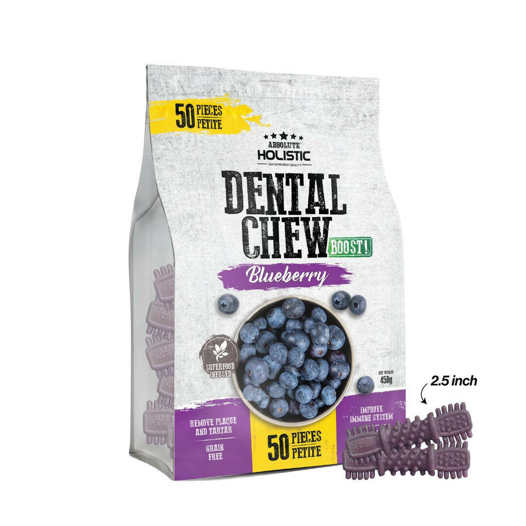Absolute Holistic Jumbo Pack BOOST Petite Dental Chews for Dogs - Blueberry (450g).