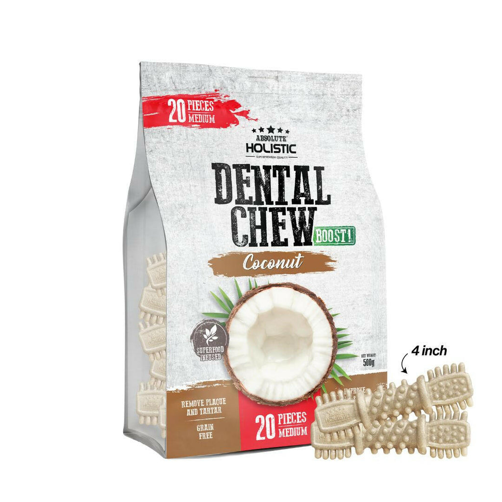 Absolute Holistic Jumbo Pack BOOST Medium Dental Chews for Dogs - Coconut (500g).