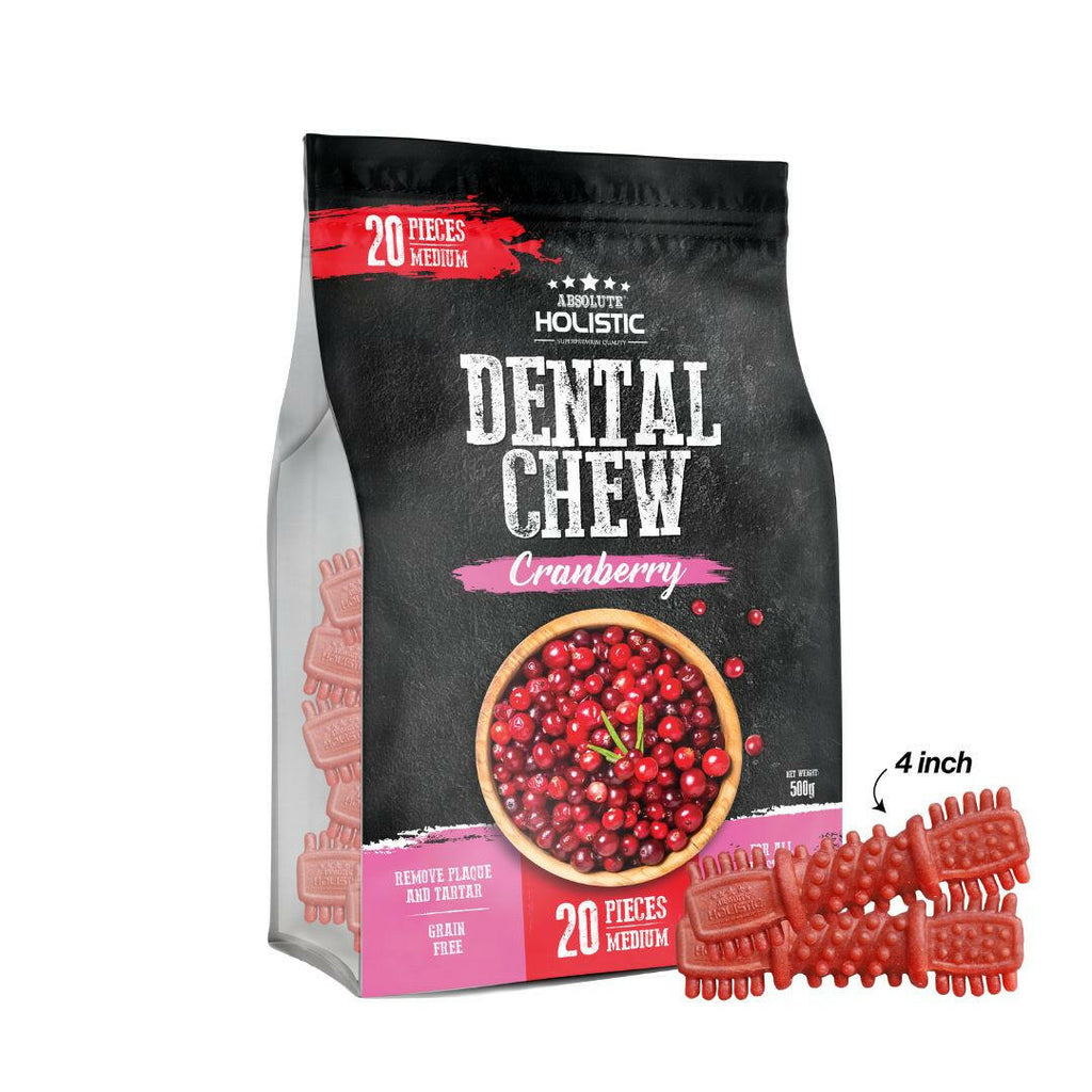 Absolute Holistic Jumbo Pack Medium Dental Chews for Dogs - Cranberry (500g).