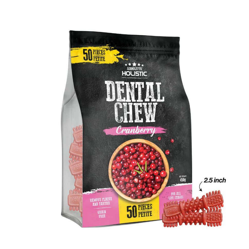 Absolute Holistic Jumbo Pack Petite Dental Chews for Dogs - Cranberry (450g).