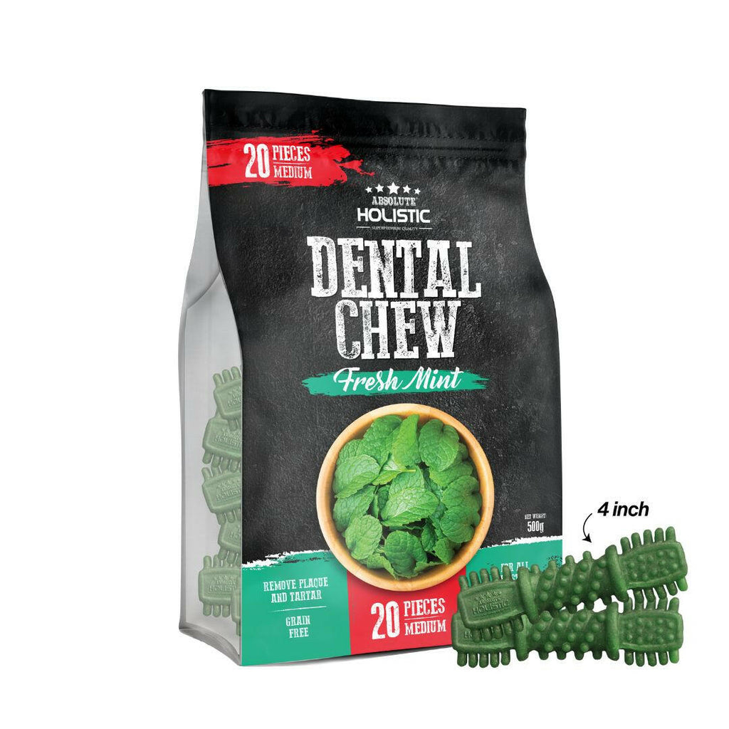 Absolute Holistic Jumbo Pack Medium Dental Chews for Dogs - Fresh Mint (500g).