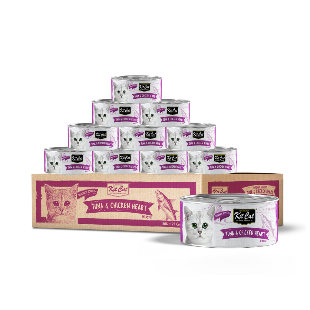 Kit Cat Deboned Toppers Cat Canned Food - Tuna & Chicken Heart (80g) | Carton of 24.