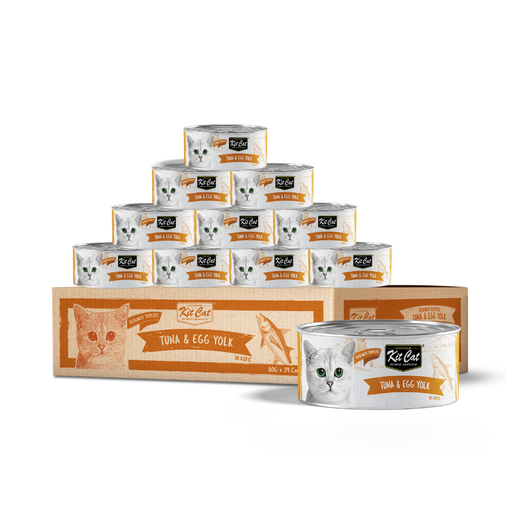 Kit Cat Deboned Toppers Cat Canned Food - Tuna & Egg Yolk (80g) | Carton of 24.