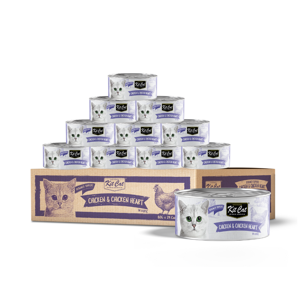 Kit Cat Deboned Toppers Cat Canned Food - Chicken & Chicken Heart (80g) | Carton of 24.