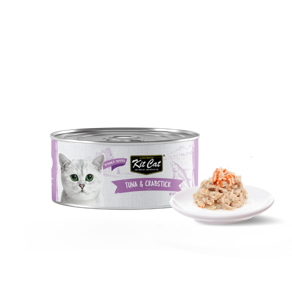 [CTN OF 24] Kit Cat Deboned Toppers Cat Canned Food - Tuna & Crabstick Toppers (80g).