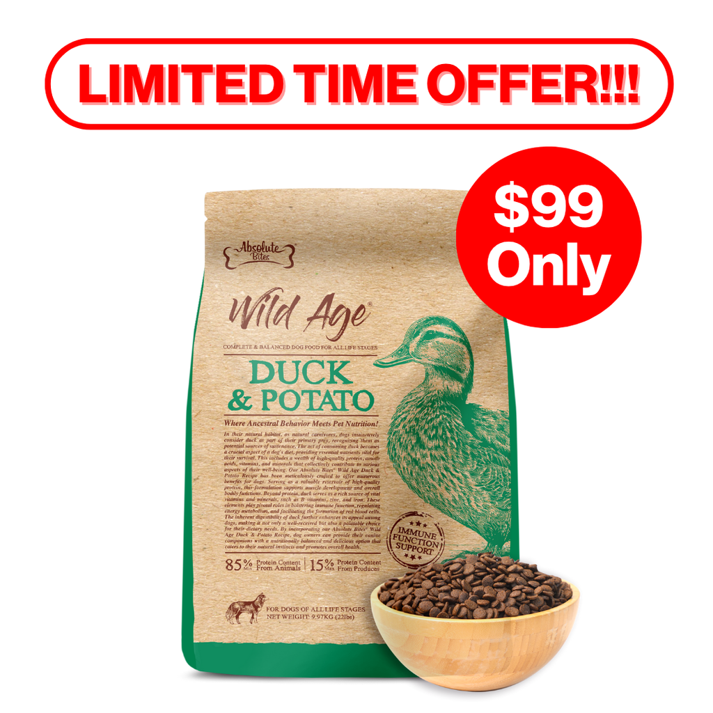 Absolute Bites Wild Age Dry Dog Food - Duck & Potato (22lbs).
