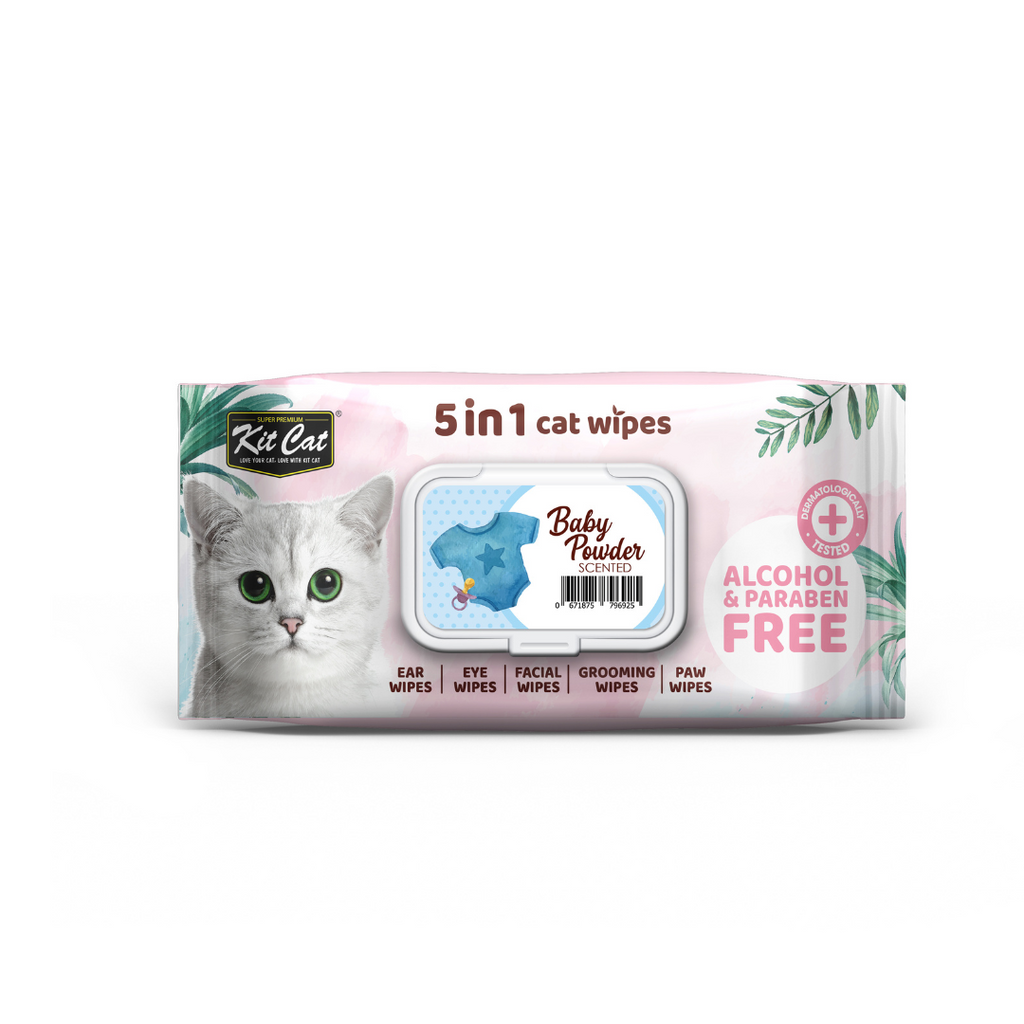 Kit Cat 5 in 1 Cat Wipes - Baby Powder (80pcs) | Paraben & Alcohol Free.
