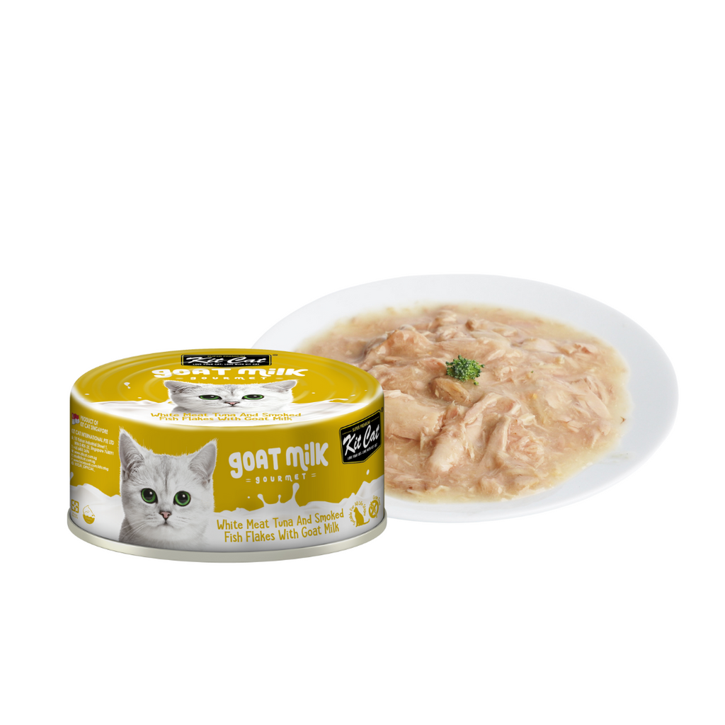 Kit Cat Goat Milk Gourmet Canned Cat Food - Tuna & Smoked Fish Flakes (70g).
