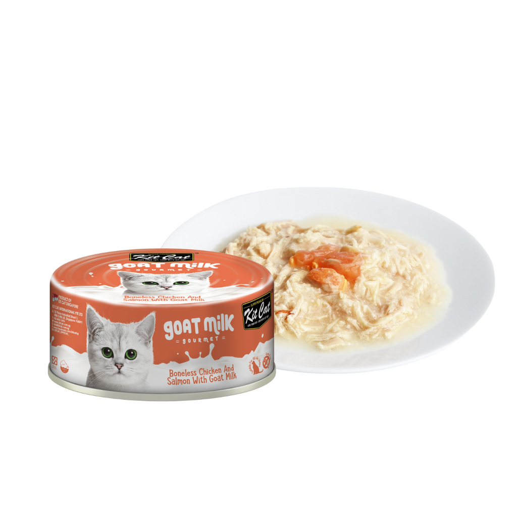 Kit Cat Goat Milk Gourmet Canned Cat Food - Chicken & Salmon (70g).