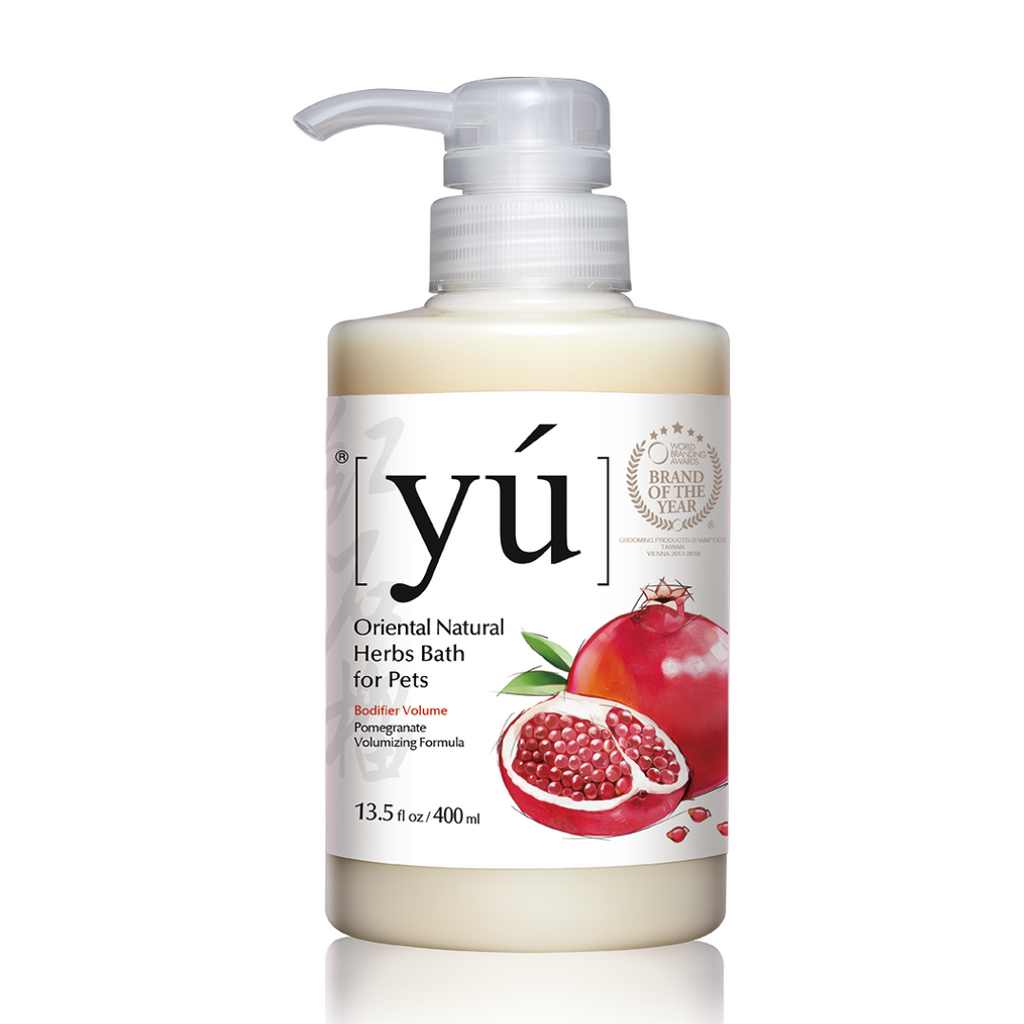 YU Oriental Natural Herbs Bath Shampoo for Cats & Dogs -  Pomegranate Volumizing Formula (400ml).