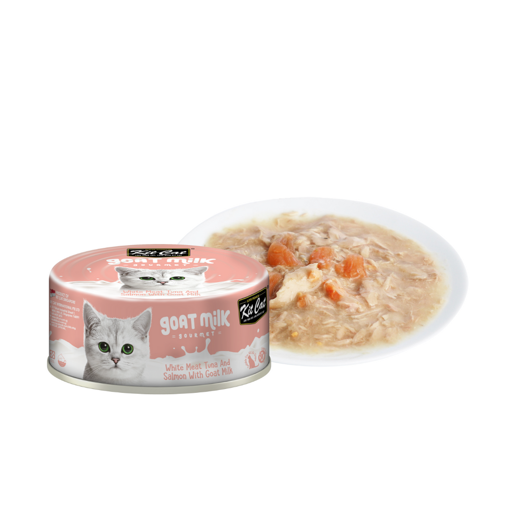 Kit Cat Goat Milk Gourmet Canned Cat Food - Whitemeat Tuna Flakes & Salmon (70g).
