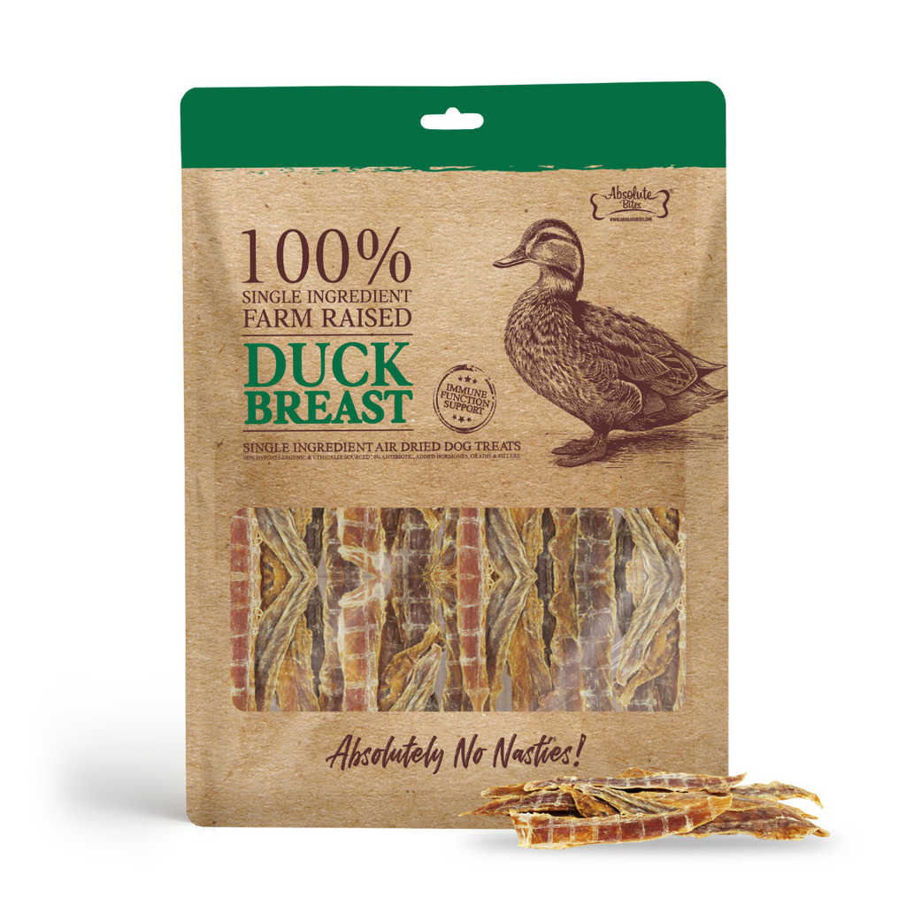 Absolute Bites Single Ingredient Air Dried Treats for Dogs - Duck Breast (110g).