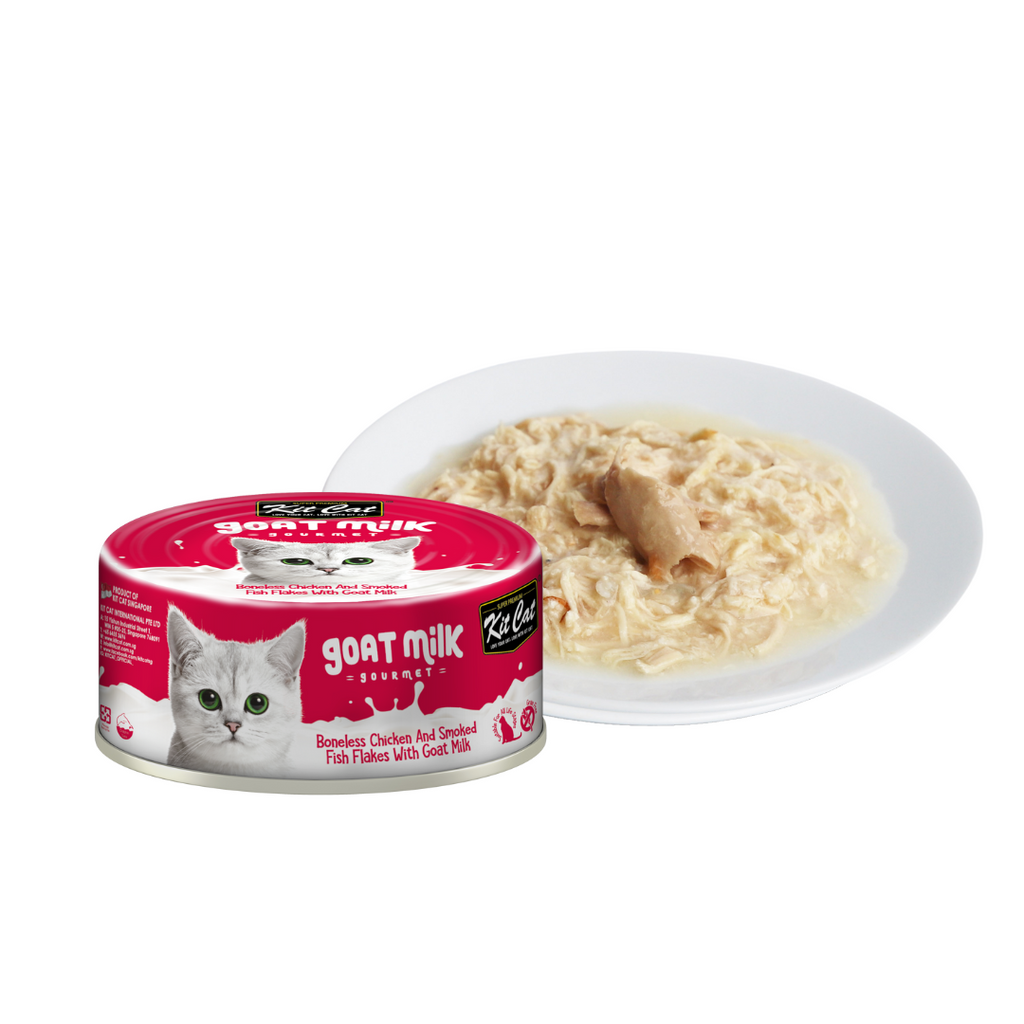 Kit Cat Goat Milk Gourmet Canned Cat Food - Chicken & Smoked Fish (70g).
