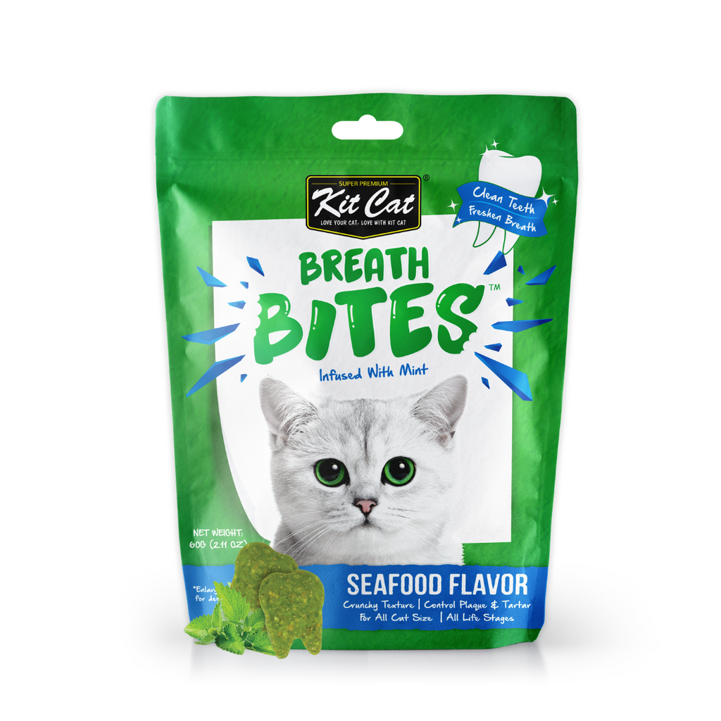 Kit Cat Breath Bites Dental Cat Treats - Seafood (60g).