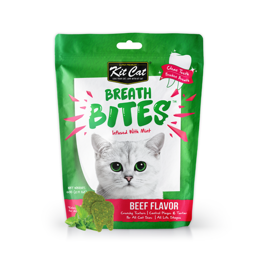 Kit Cat Breath Bites Dental Cat Treats - Beef (60g).