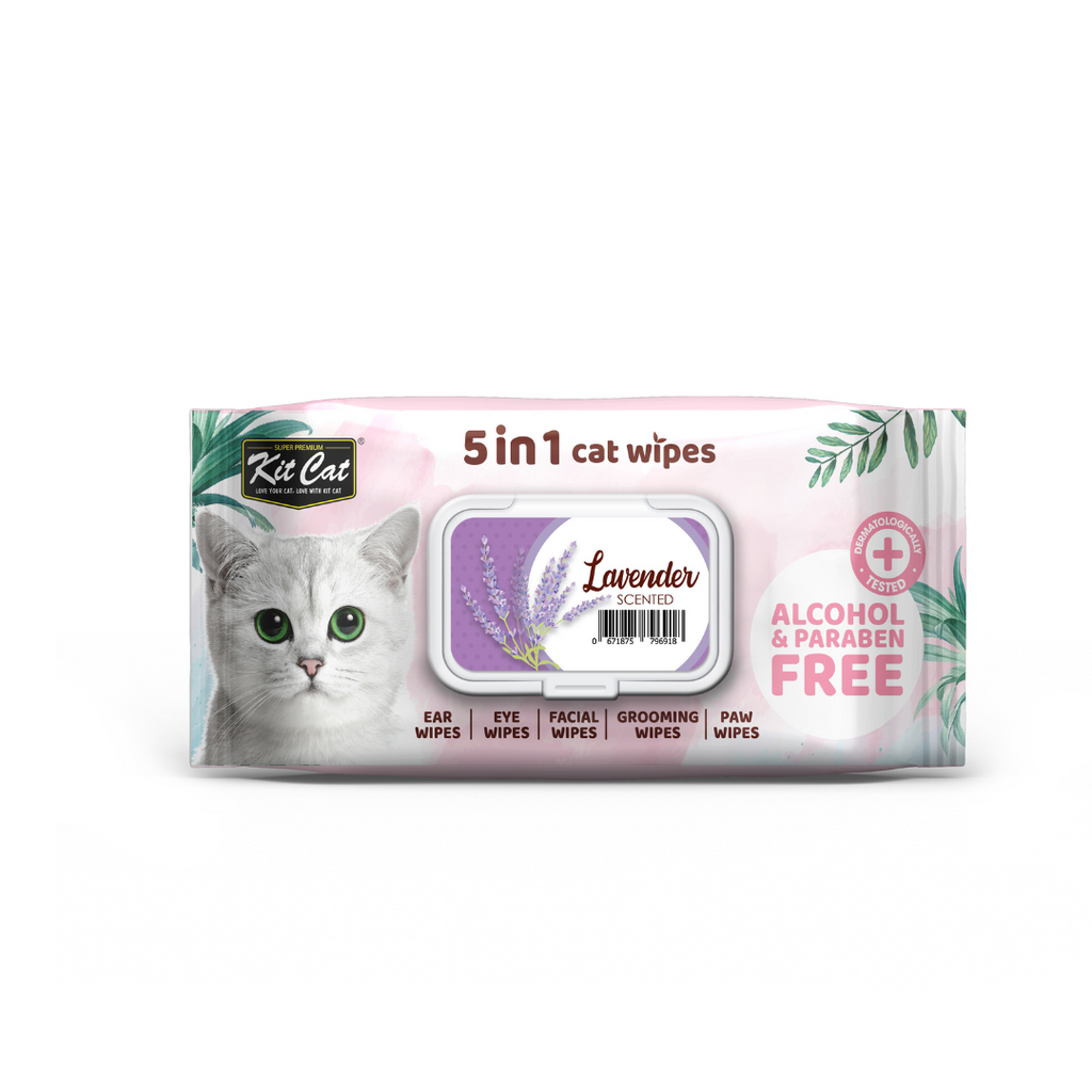 Kit Cat 5 in 1 Cat Wipes - Lavender (80pcs) | Paraben & Alcohol Free.