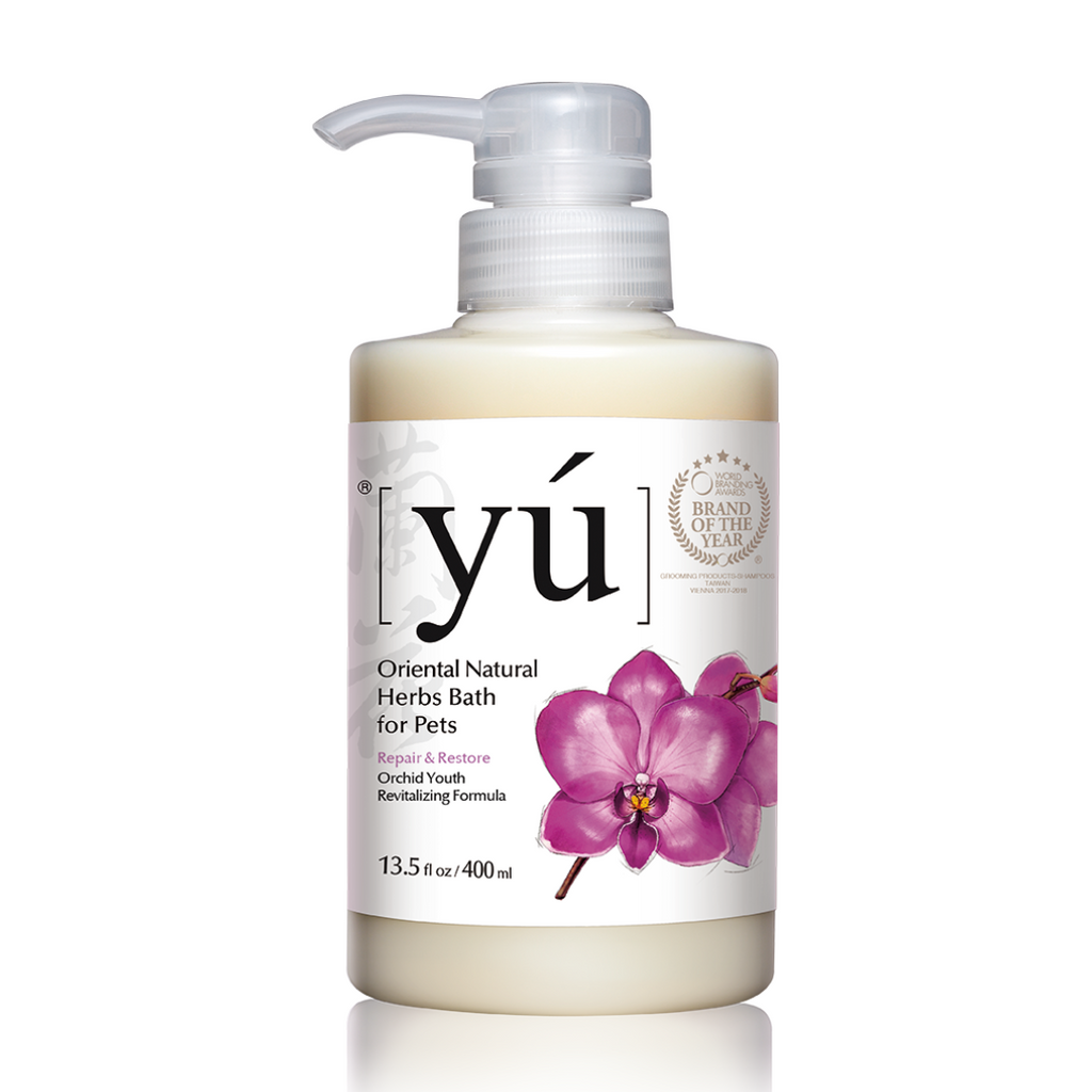 YU Oriental Natural Herbs Bath Shampoo for Cats & Dogs -  Orchid Youth Revitalizing Formula (400ml).