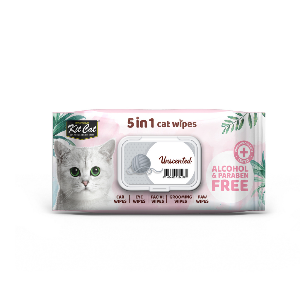 Kit Cat 5 in 1 Cat Wipes - Unscented (80pcs) | Paraben & Alcohol Free.