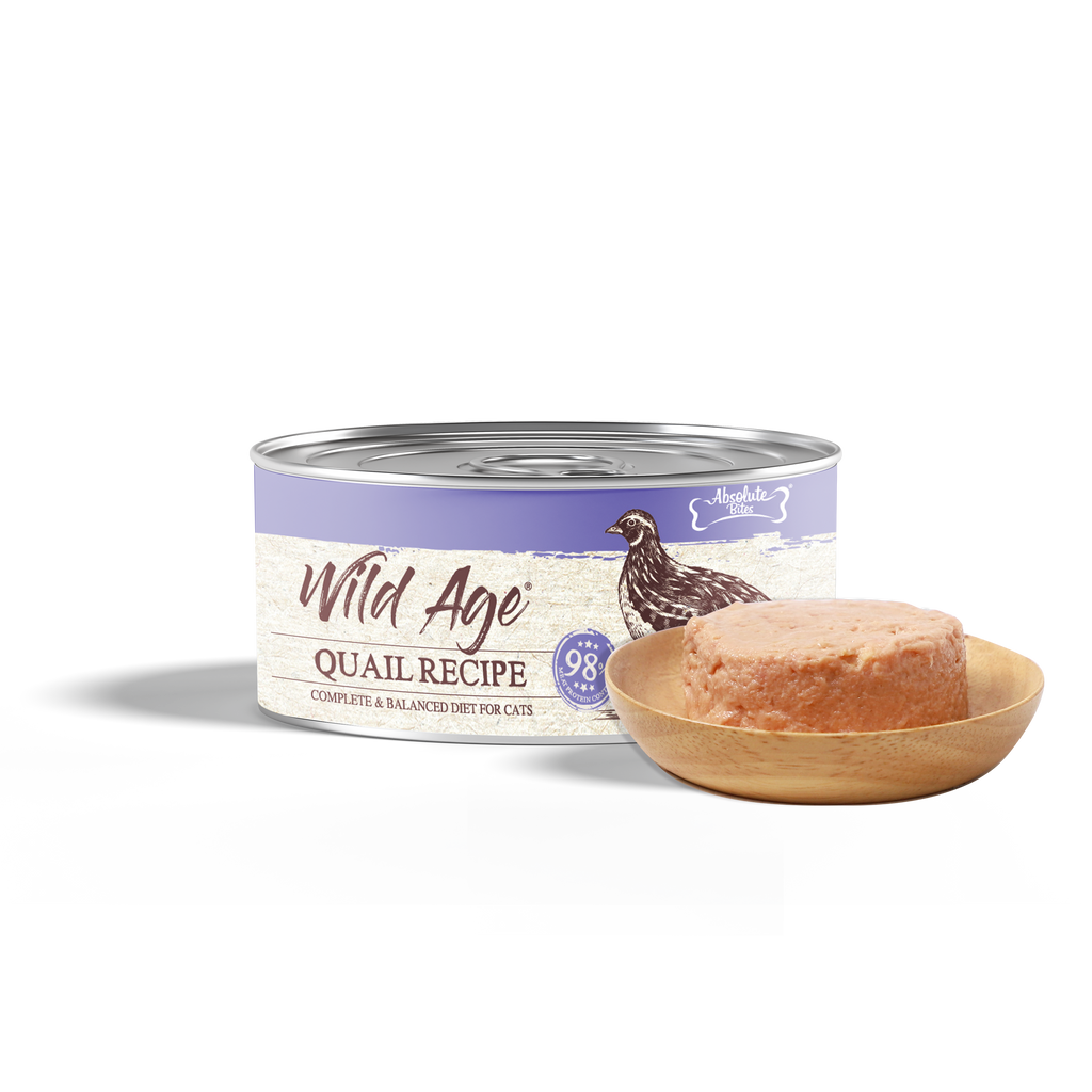 Absolute Bites Wild Age Complete & Balanced Diet Canned Food for Cats - Quail Recipe (80g) | Box of 6.