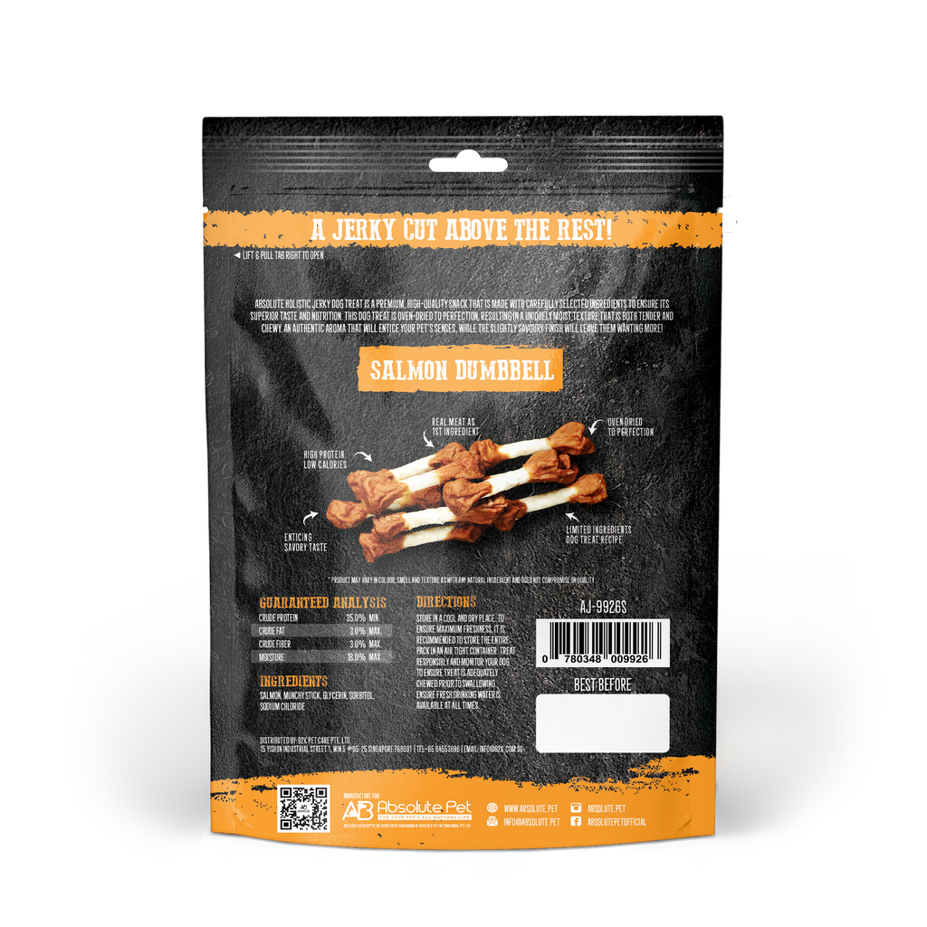 Absolute Holistic Grain Free Treats for Dog - Salmon Jerky Dumbbell (100g).