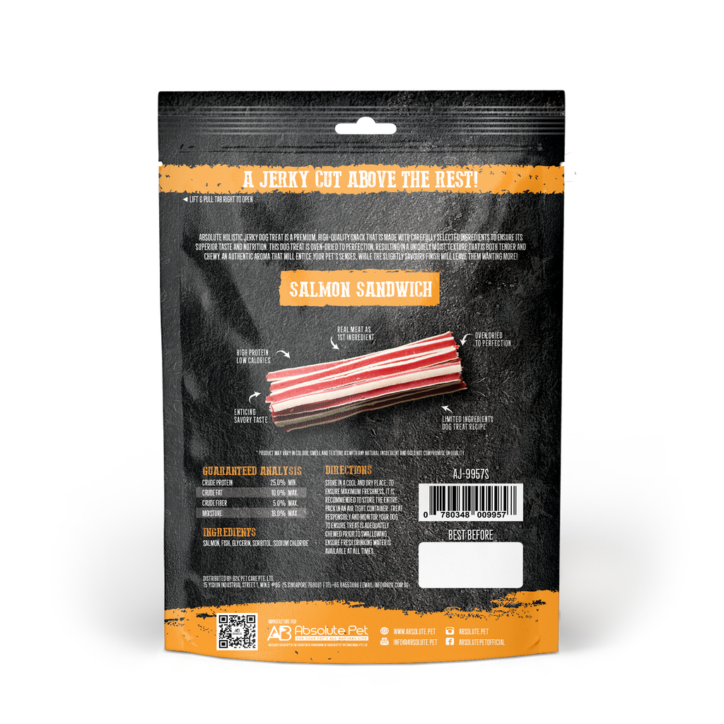 Absolute Holistic Grain Free Treats for Dog - Salmon Jerky Sandwich (100g).