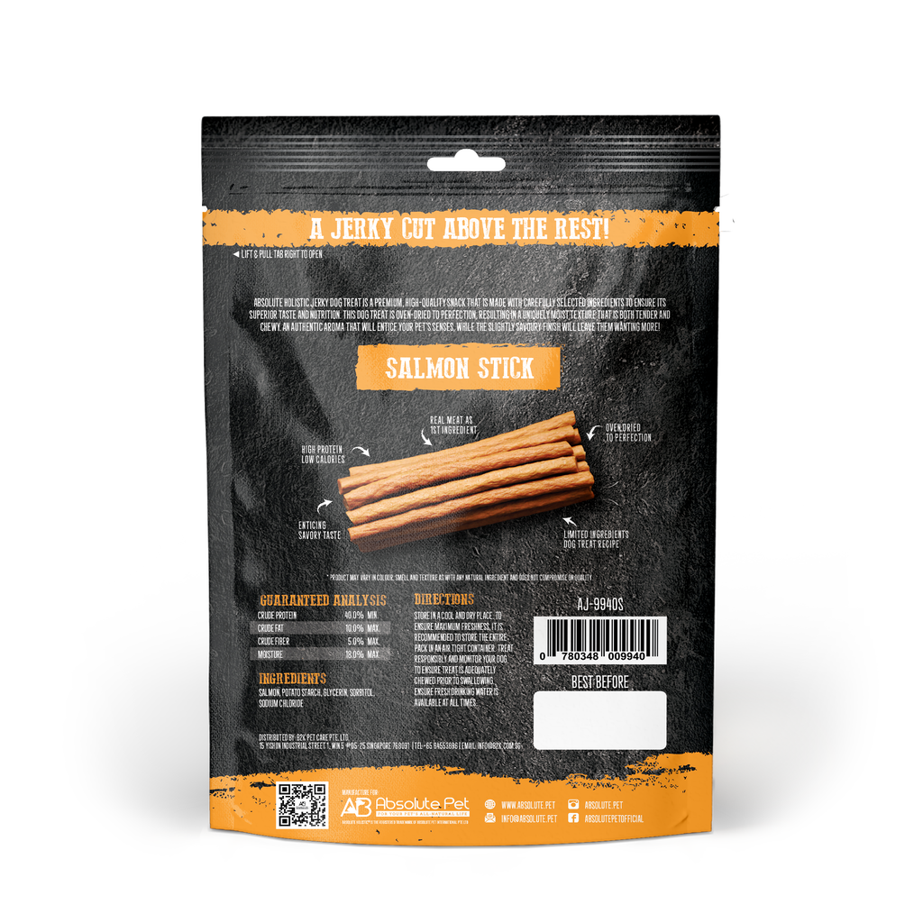 Absolute Holistic Grain Free Treats for Dog - Salmon Jerky Loin Stick (100g).