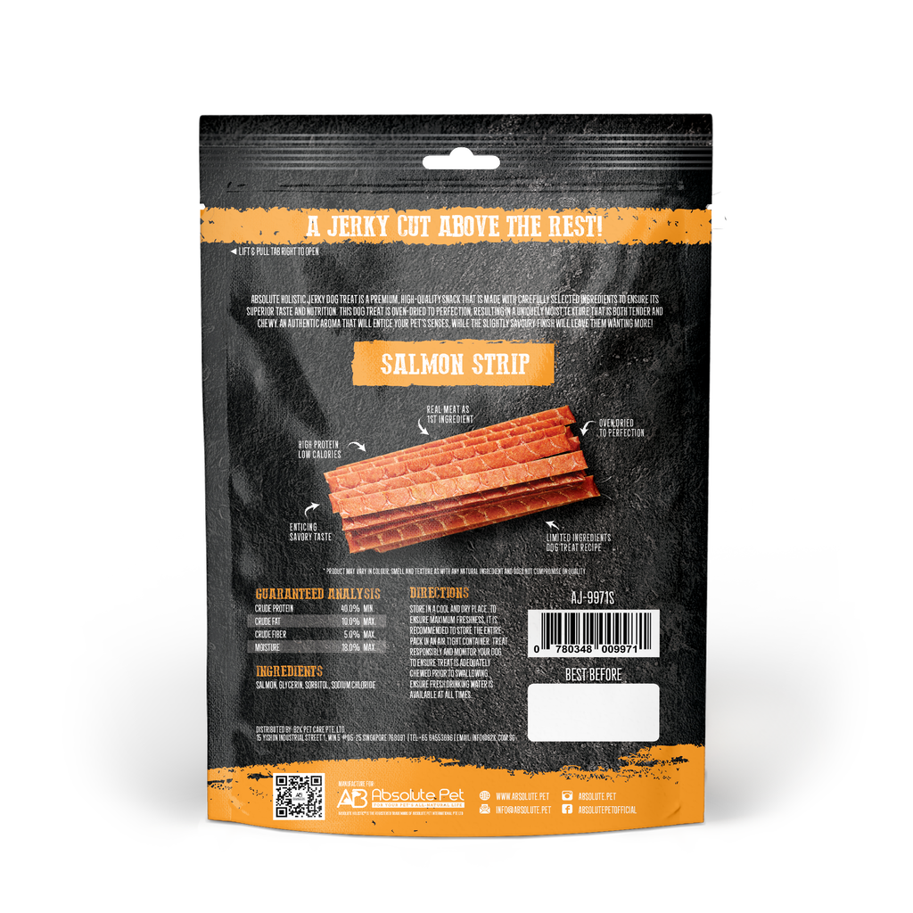 Absolute Holistic Grain Free Treats for Dog - Salmon Jerky Loin Strip (100g).