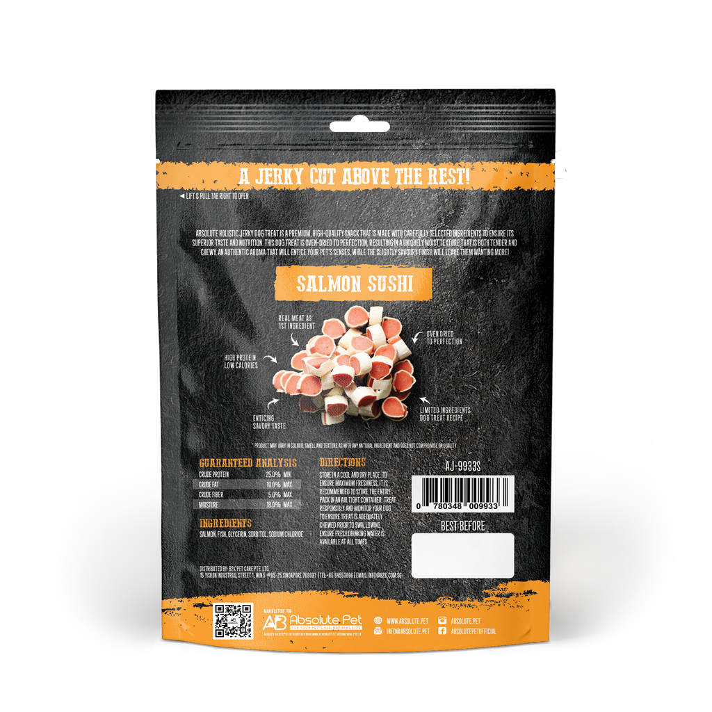 Absolute Holistic Grain Free Treats for Dog - Salmon Jerky Sushi (100g).