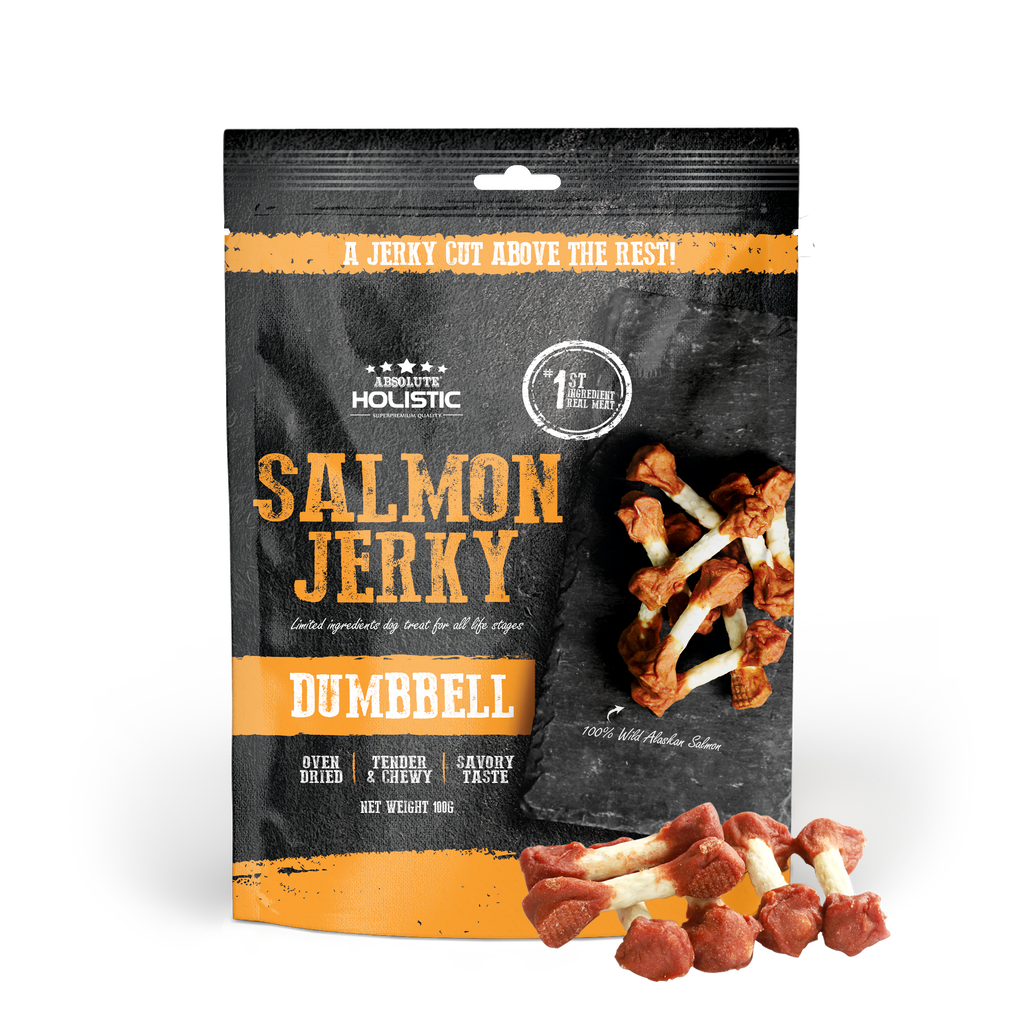 Absolute Holistic Grain Free Treats for Dog - Salmon Jerky Dumbbell (100g).