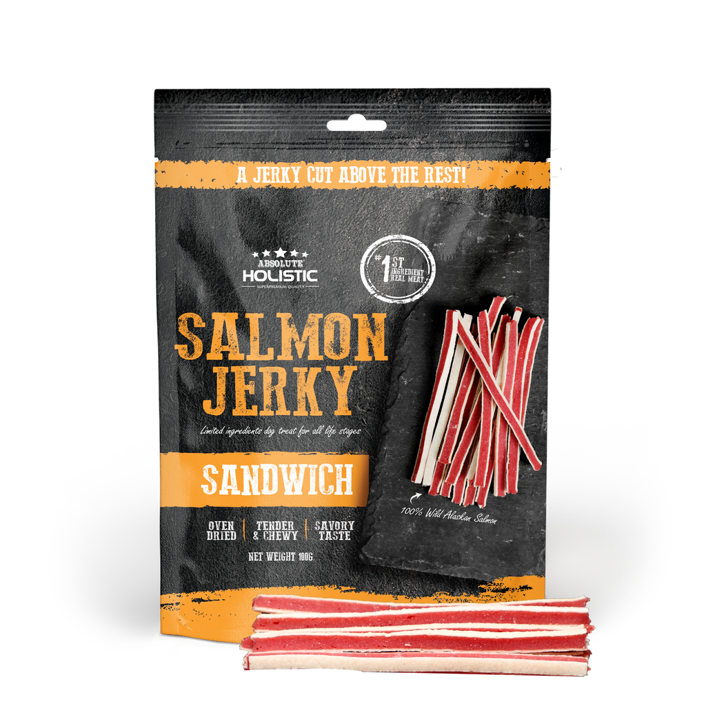 Absolute Holistic Grain Free Treats for Dog - Salmon Jerky Sandwich (100g).
