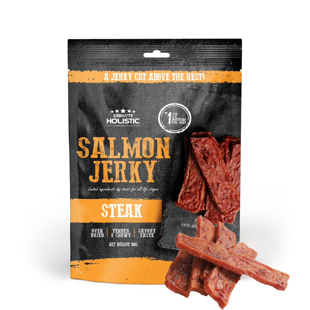 Absolute Holistic Grain Free Treats for Dog - Salmon Jerky Steak (100g).
