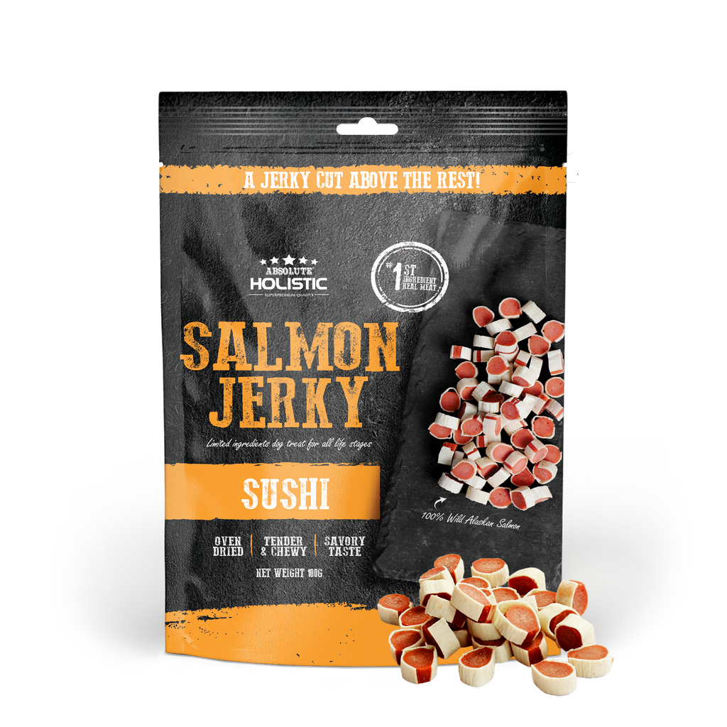 Absolute Holistic Grain Free Treats for Dog - Salmon Jerky Sushi (100g).