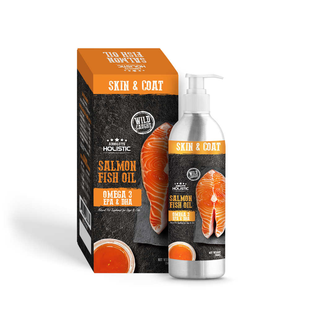 Absolute Holistic Wild Salmon Fish Oil Natural Pet Supplement for Cats & Dogs (250ml).