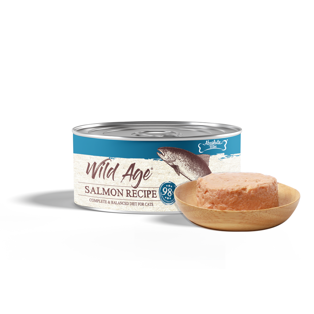 Absolute Bites Wild Age Complete & Balanced Diet Canned Food for Cats - Salmon Recipe (80g) | Box of 6.