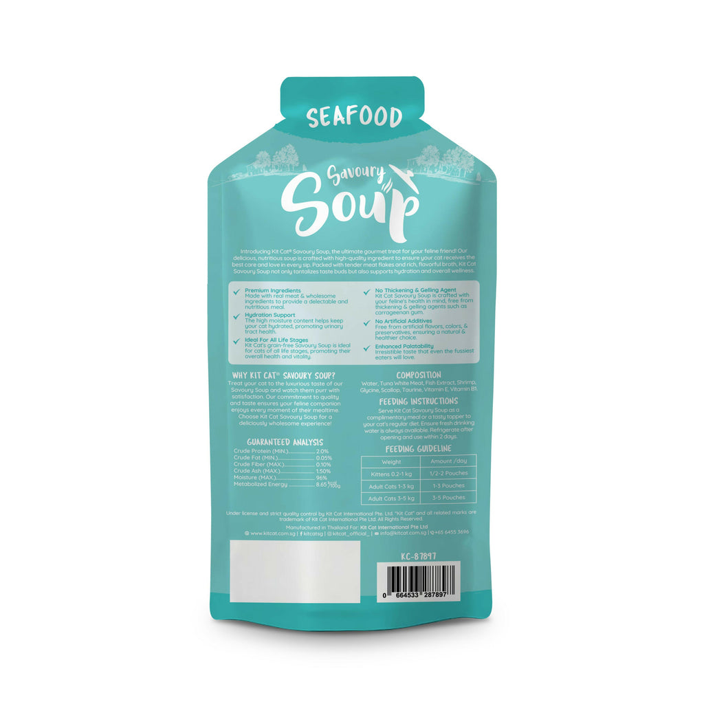 Kit Cat Savoury Soup Wet Food Pouches for Cats - Seafood (50g x 6).