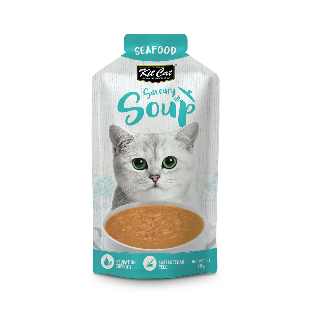 Kit Cat Savoury Soup Wet Food Pouches for Cats - Seafood (50g x 6).