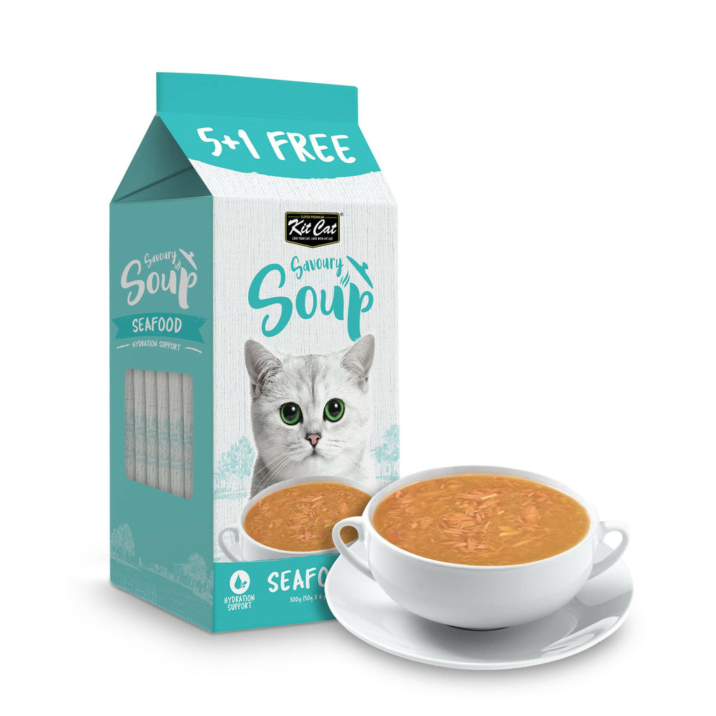 Kit Cat Savoury Soup Wet Food Pouches for Cats - Seafood (50g x 6).