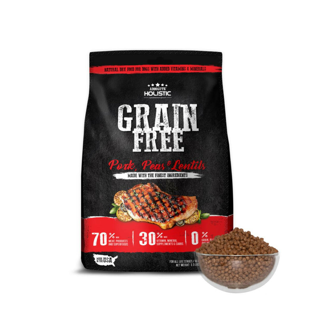 Absolute Holistic Grain Free Dry Dog Food - Pork & Peas (3.3lbs).