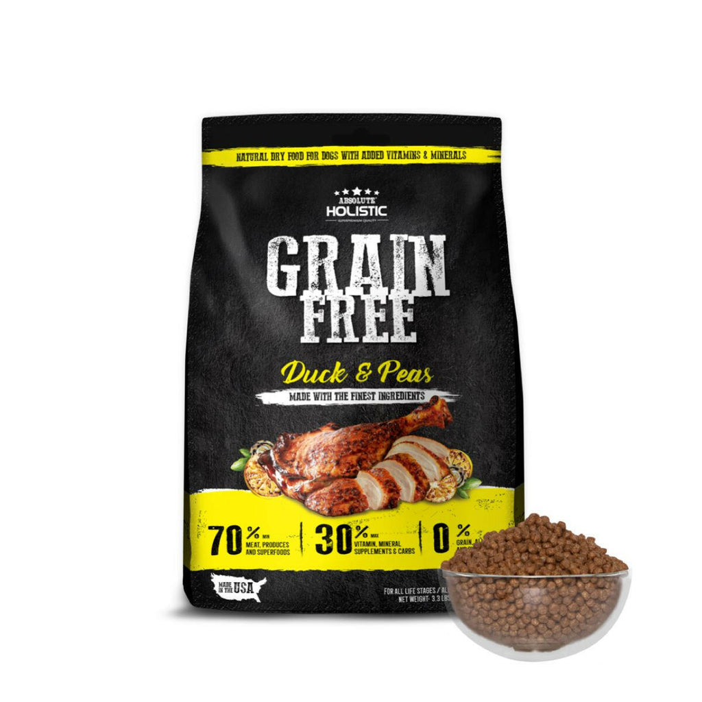 Absolute Holistic Grain Free Dry Dog Food -  Duck & Peas (3.3lbs).