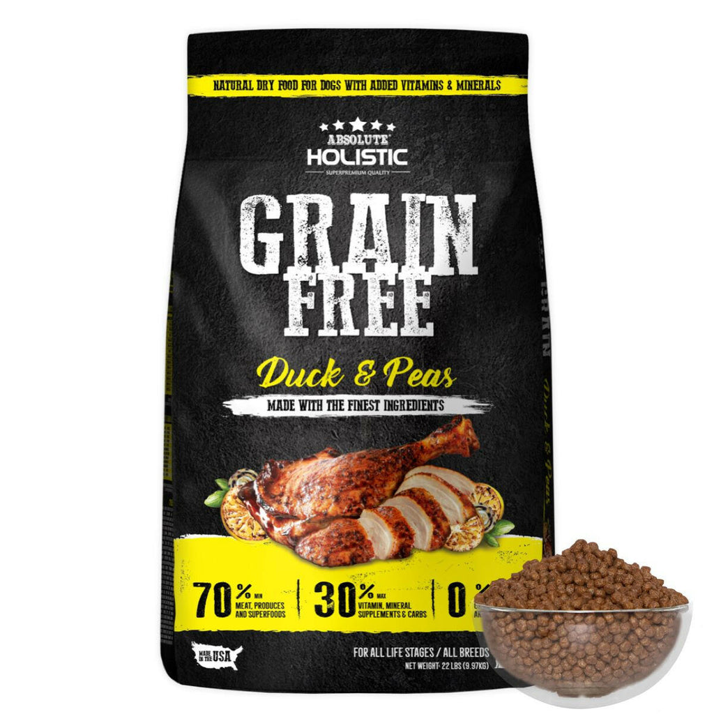 Absolute Holistic Grain Free Dry Dog Food - Duck & Peas (22lbs).