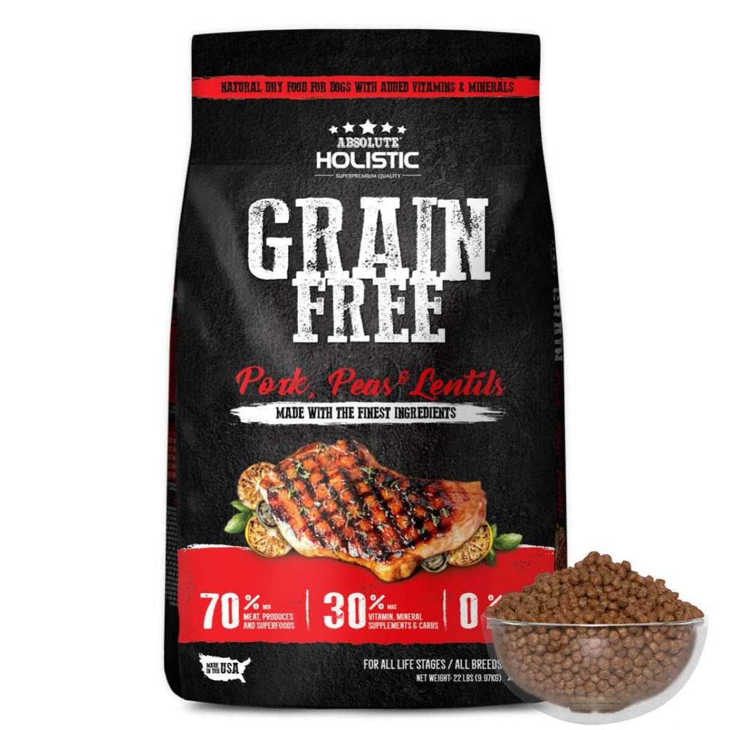 Absolute Holistic Grain Free Dry Dog Food -  Pork & Peas (22lbs).