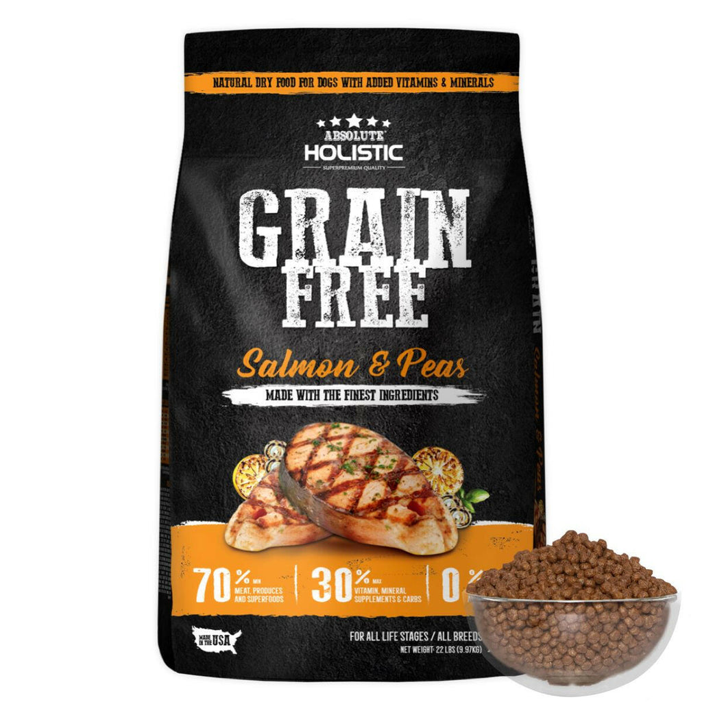 Absolute Holistic Grain Free Dry Dog Food -  Salmon & Peas (22lbs).