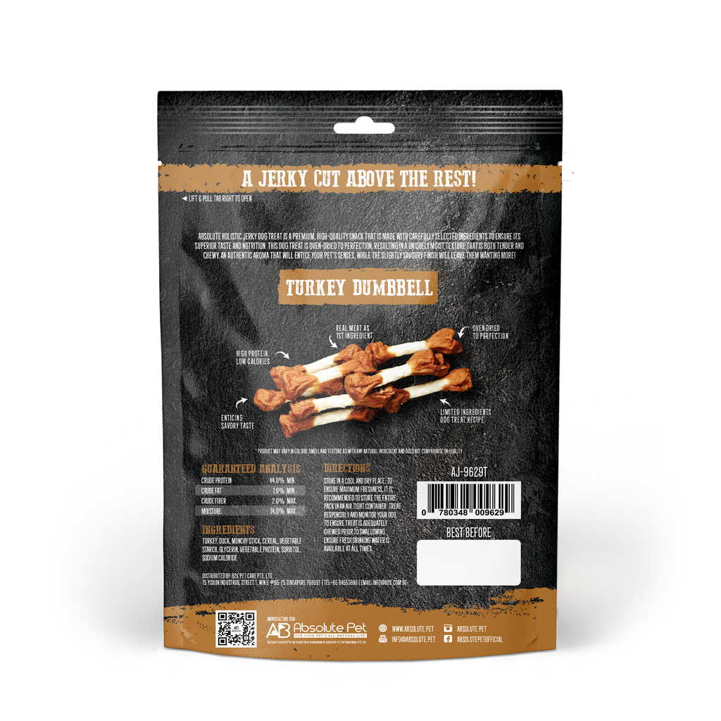 Absolute Holistic Grain Free Treats for Dog - Turkey Jerky Dumbbell (100g).