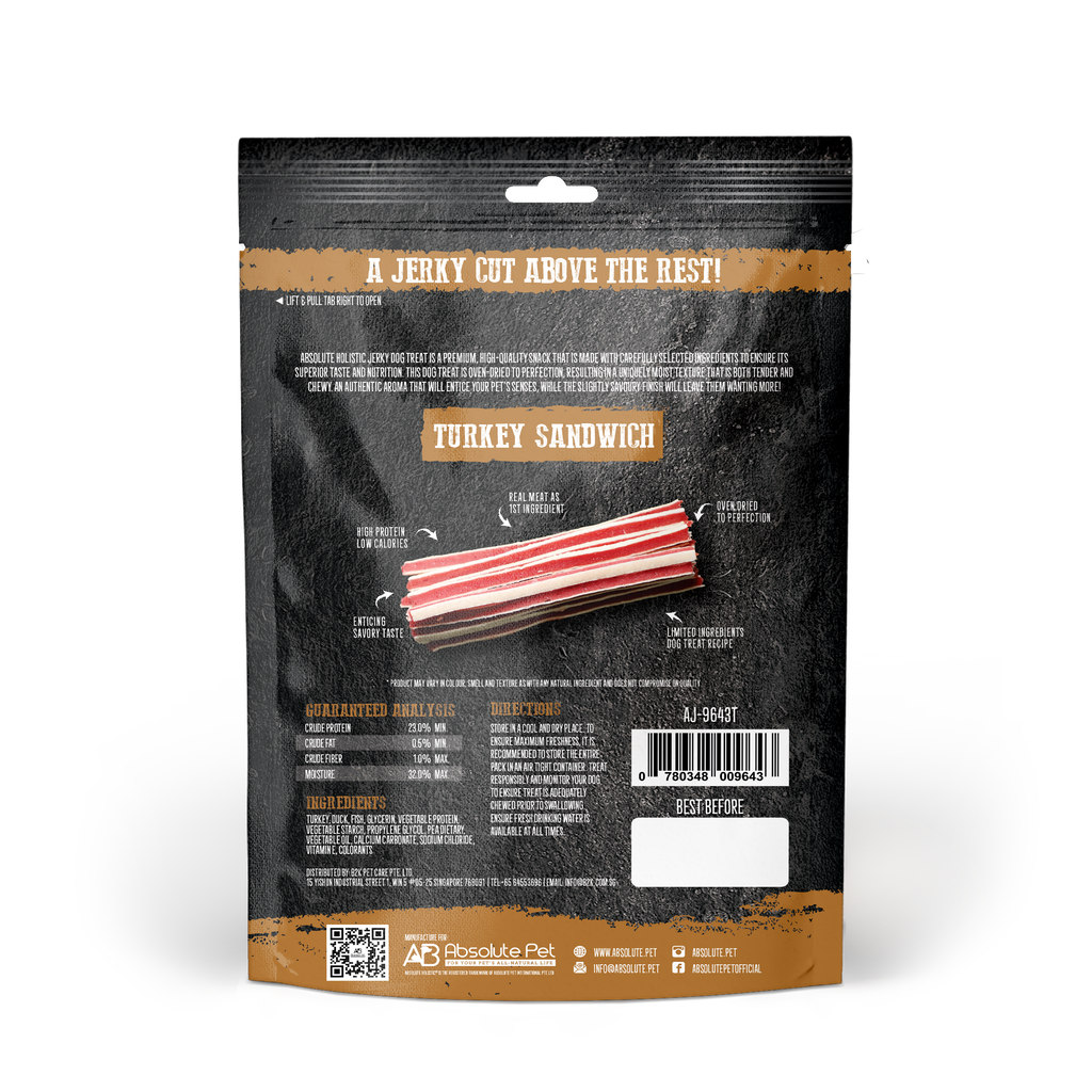 Absolute Holistic Grain Free Treats for Dog - Turkey Jerky Sandwich (100g).