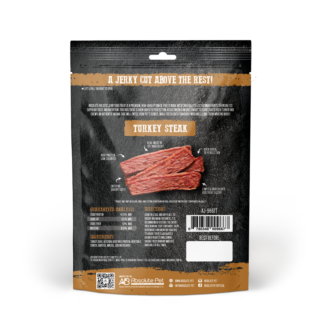 Absolute Holistic Grain Free Treats for Dog - Turkey Jerky Steak (100g).