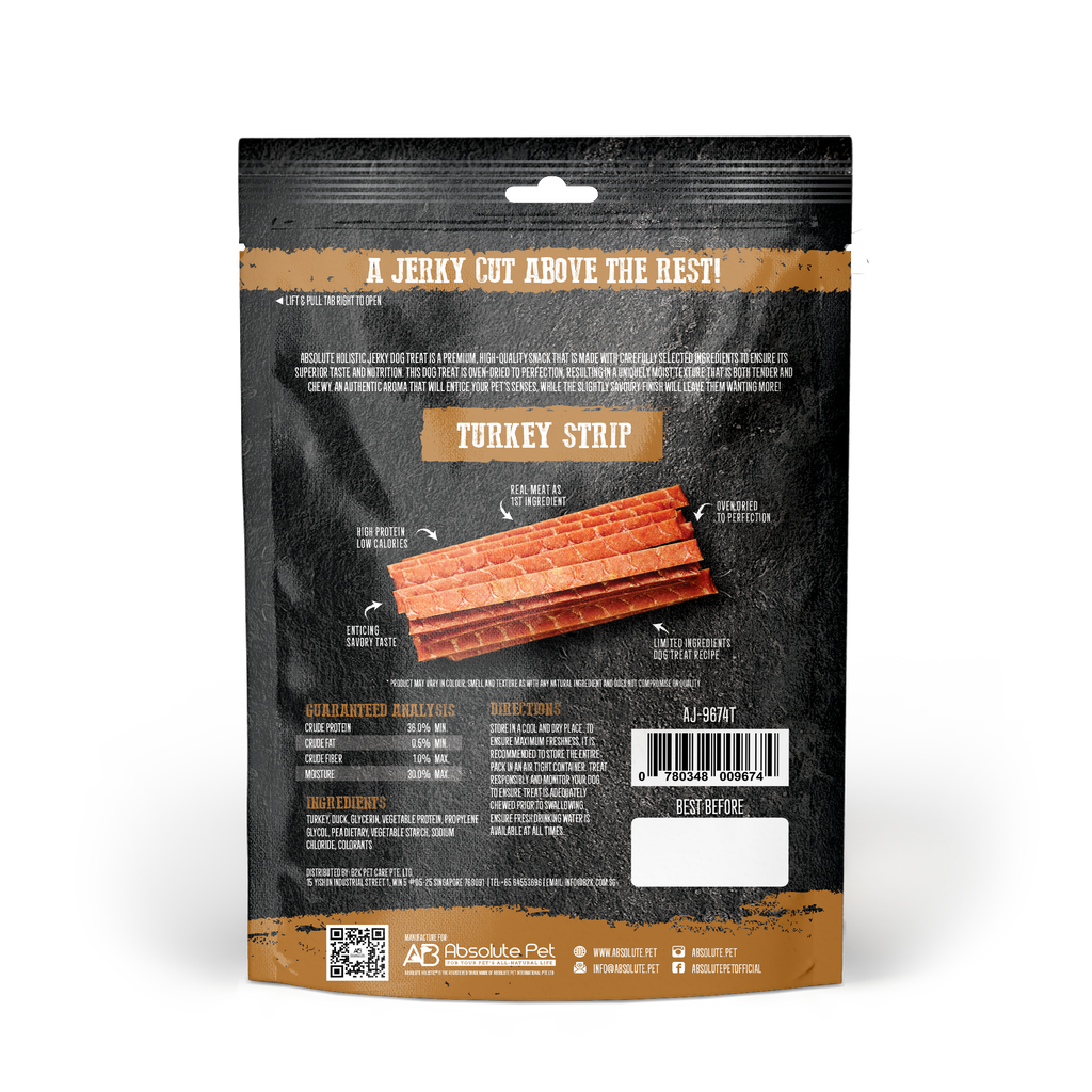 Absolute Holistic Grain Free Treats for Dog - Turkey Jerky Loin Strip (100g).