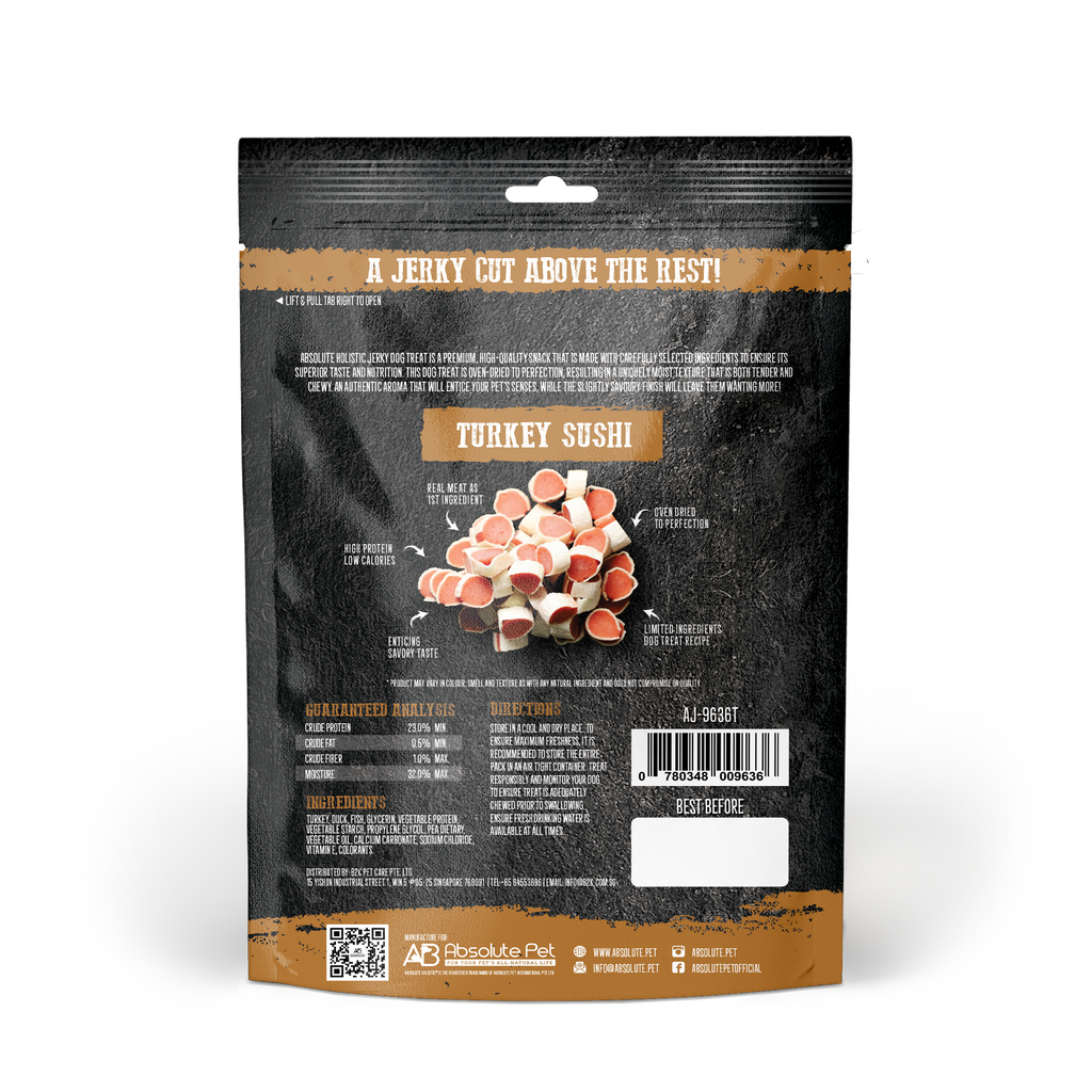 Absolute Holistic Grain Free Treats for Dog - Turkey Jerky Sushi (100g).