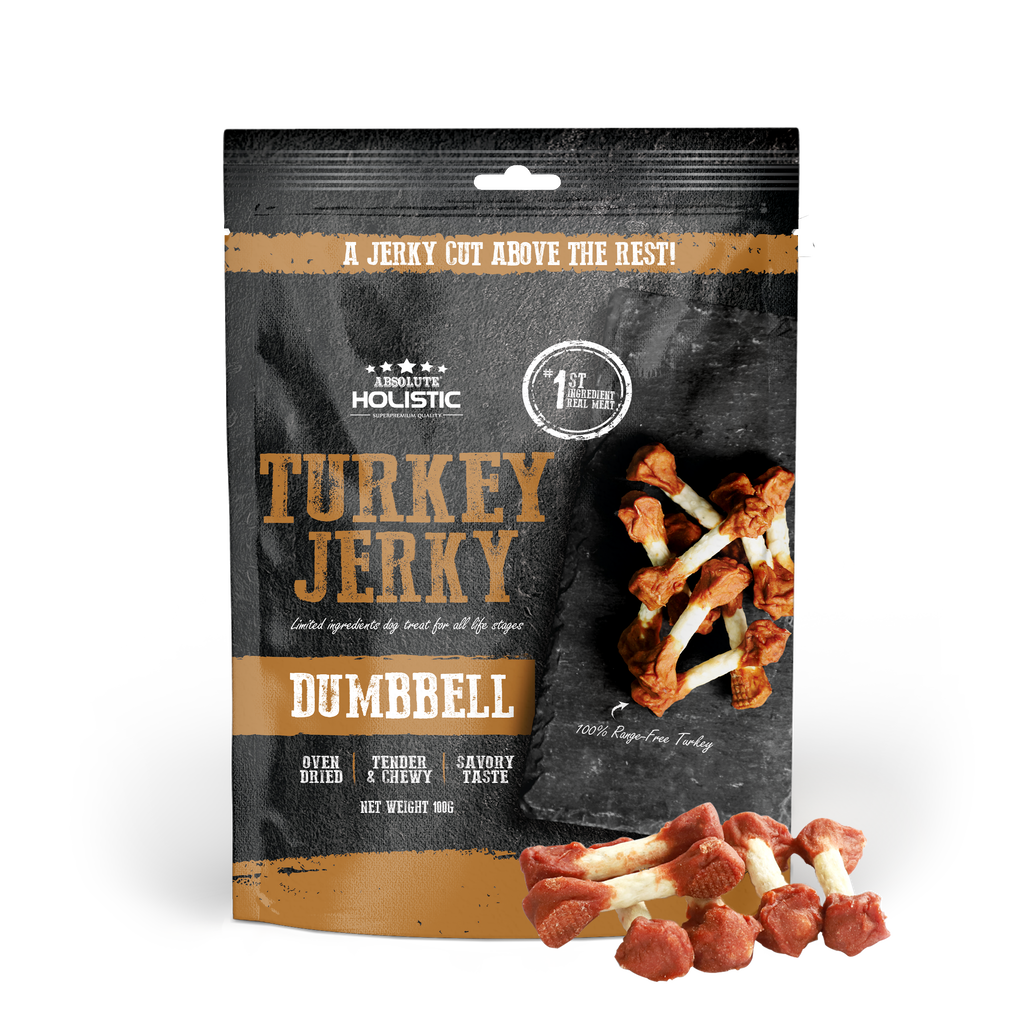 Absolute Holistic Grain Free Treats for Dog - Turkey Jerky Dumbbell (100g).